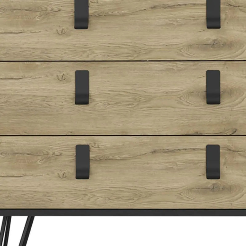 32" Natural and Black Three Drawer Dresser Homeroots Bed & Bath