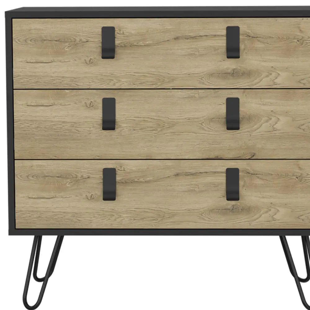 32" Natural and Black Three Drawer Dresser Homeroots Bed & Bath