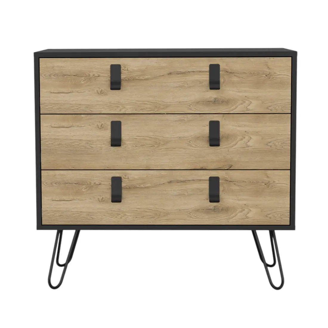 32" Natural and Black Three Drawer Dresser Homeroots Bed & Bath