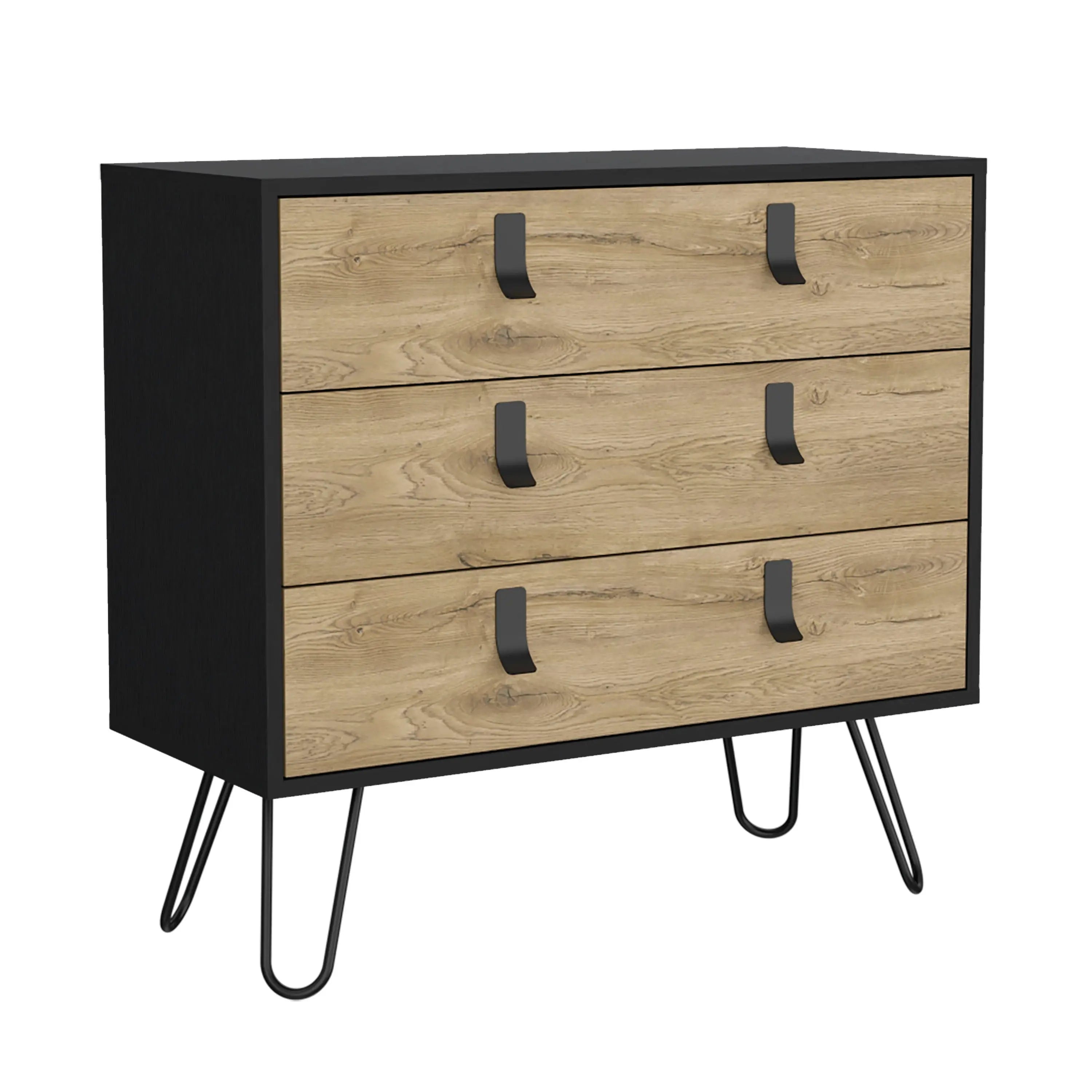 32" Natural and Black Three Drawer Dresser Homeroots Bed & Bath