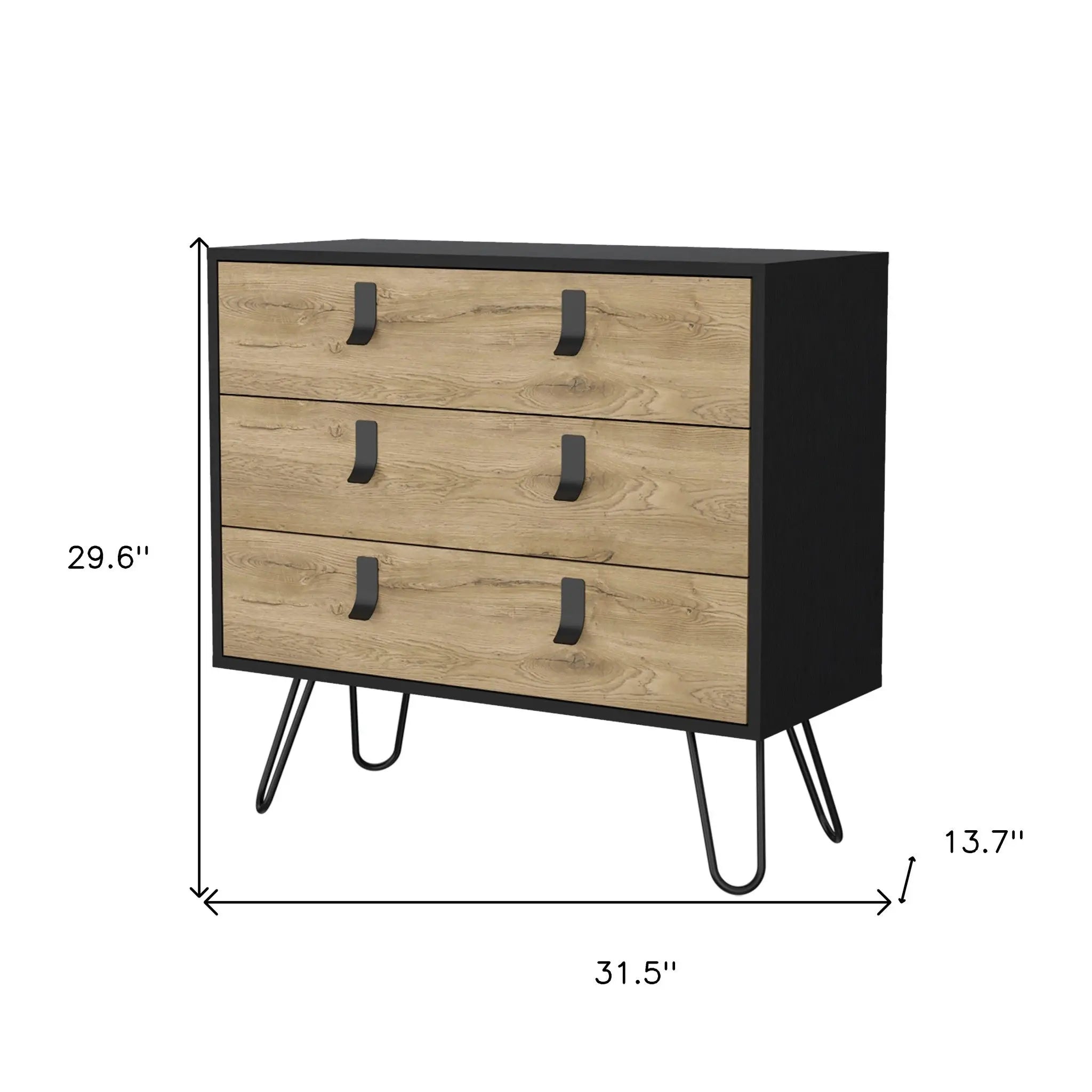 32" Natural and Black Three Drawer Dresser Homeroots Bed & Bath