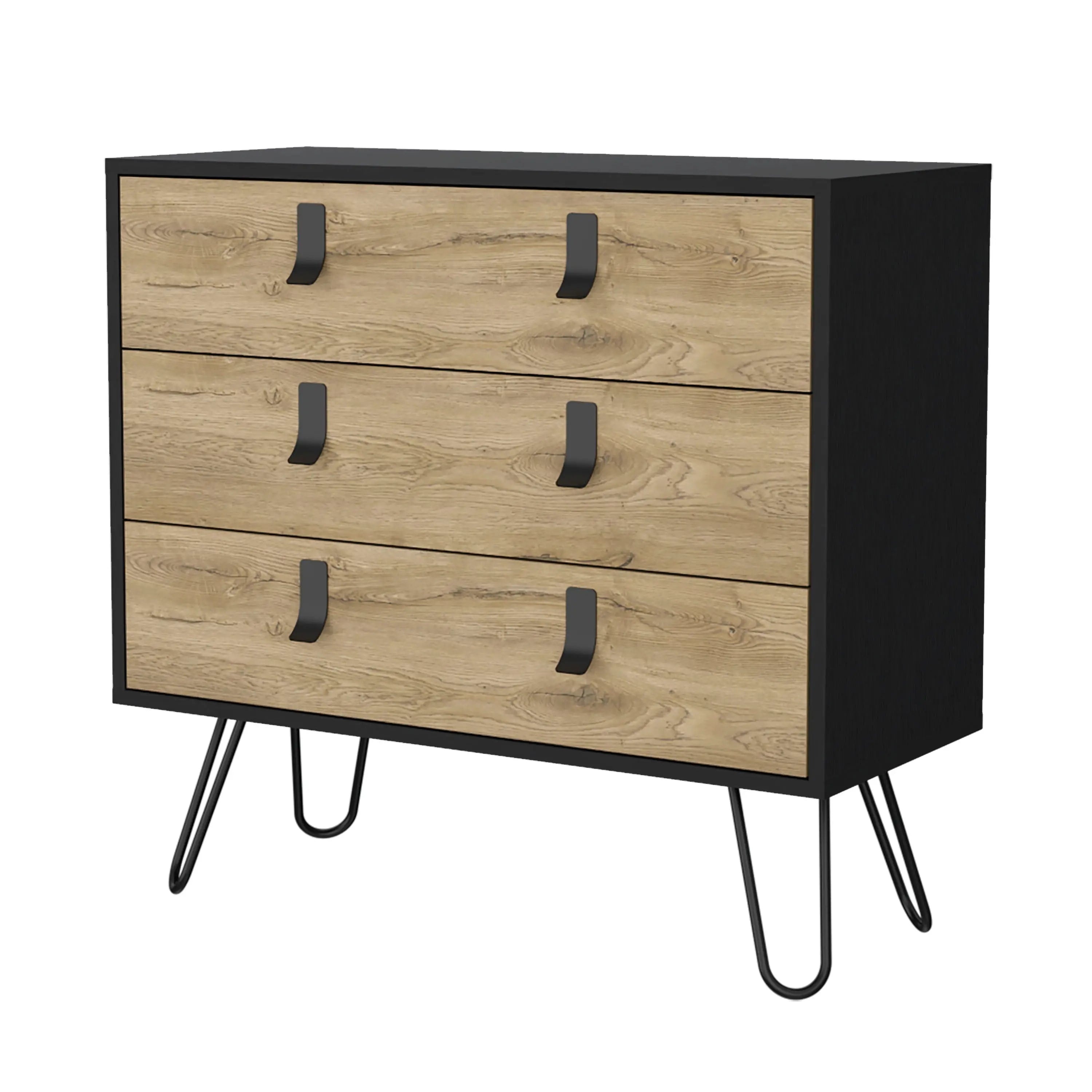 32" Natural and Black Three Drawer Dresser Homeroots Bed & Bath