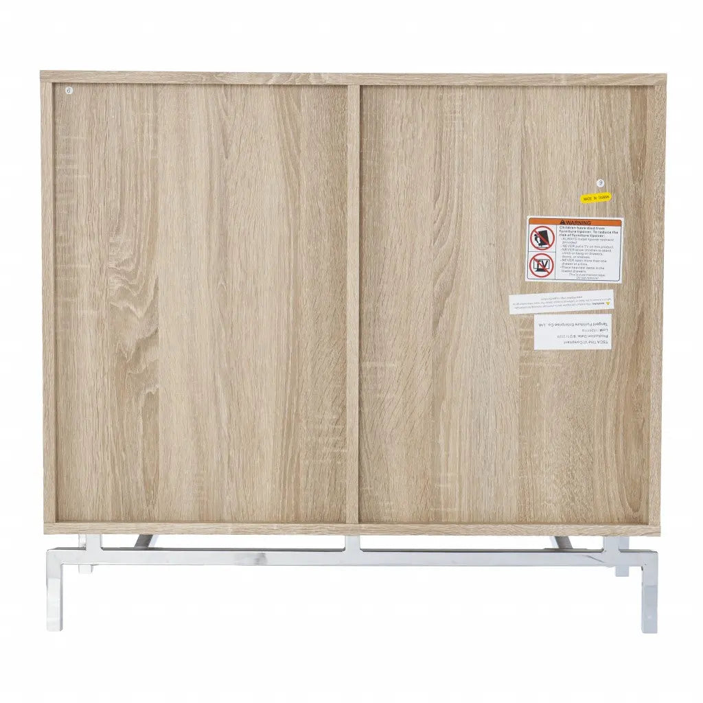 32" Natural and Chrome Mirrored Circle Double Door Bar Cabinet Homeroots Kitchen & Dining