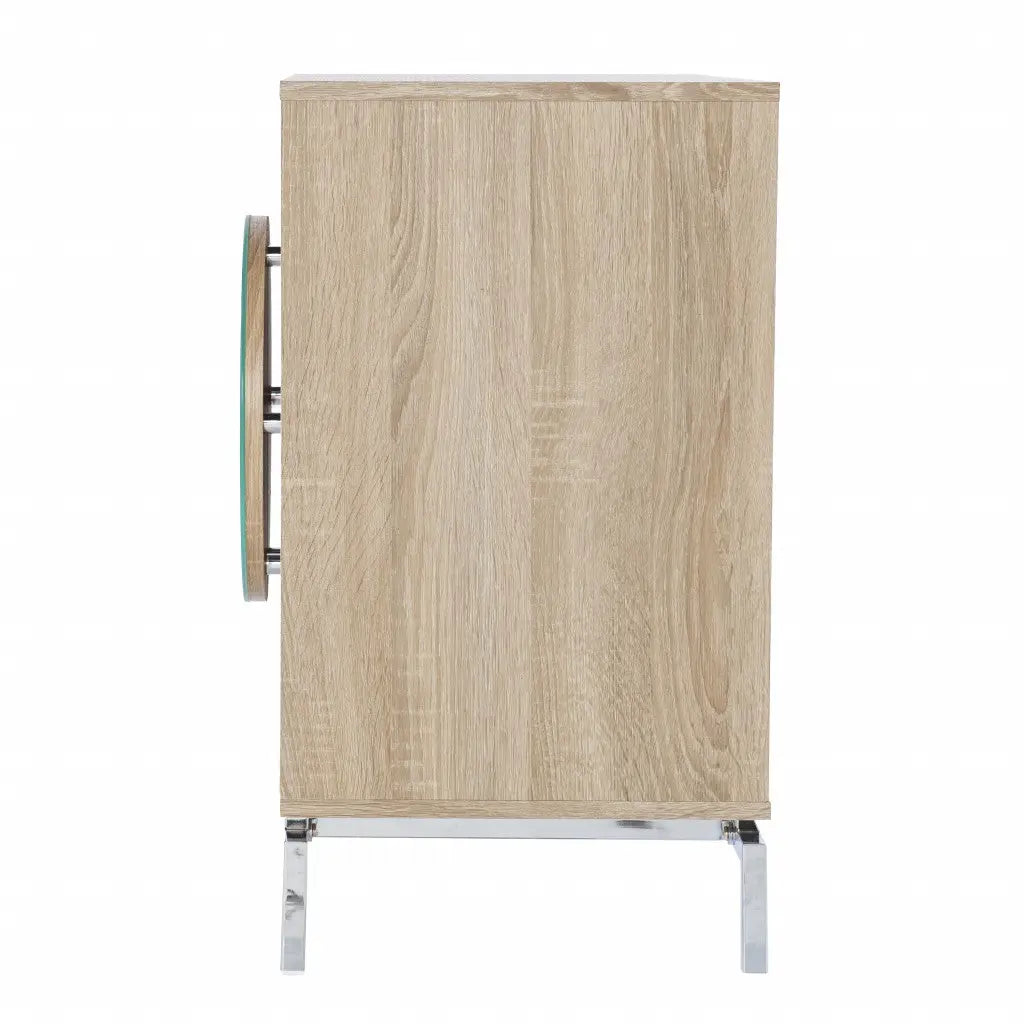 32" Natural and Chrome Mirrored Circle Double Door Bar Cabinet Homeroots Kitchen & Dining