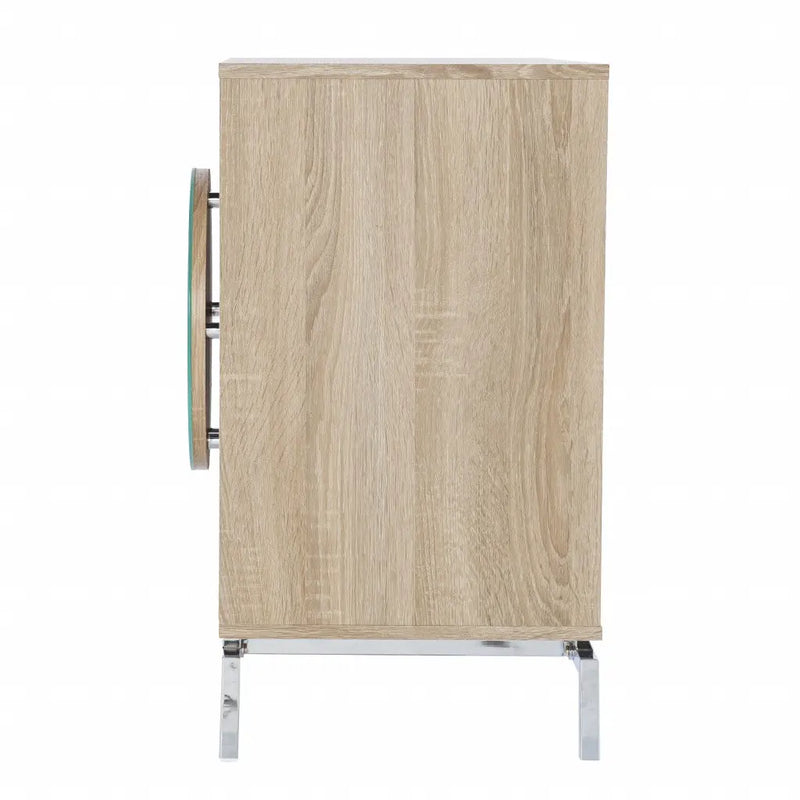 32" Natural and Chrome Mirrored Circle Double Door Bar Cabinet Homeroots Kitchen & Dining