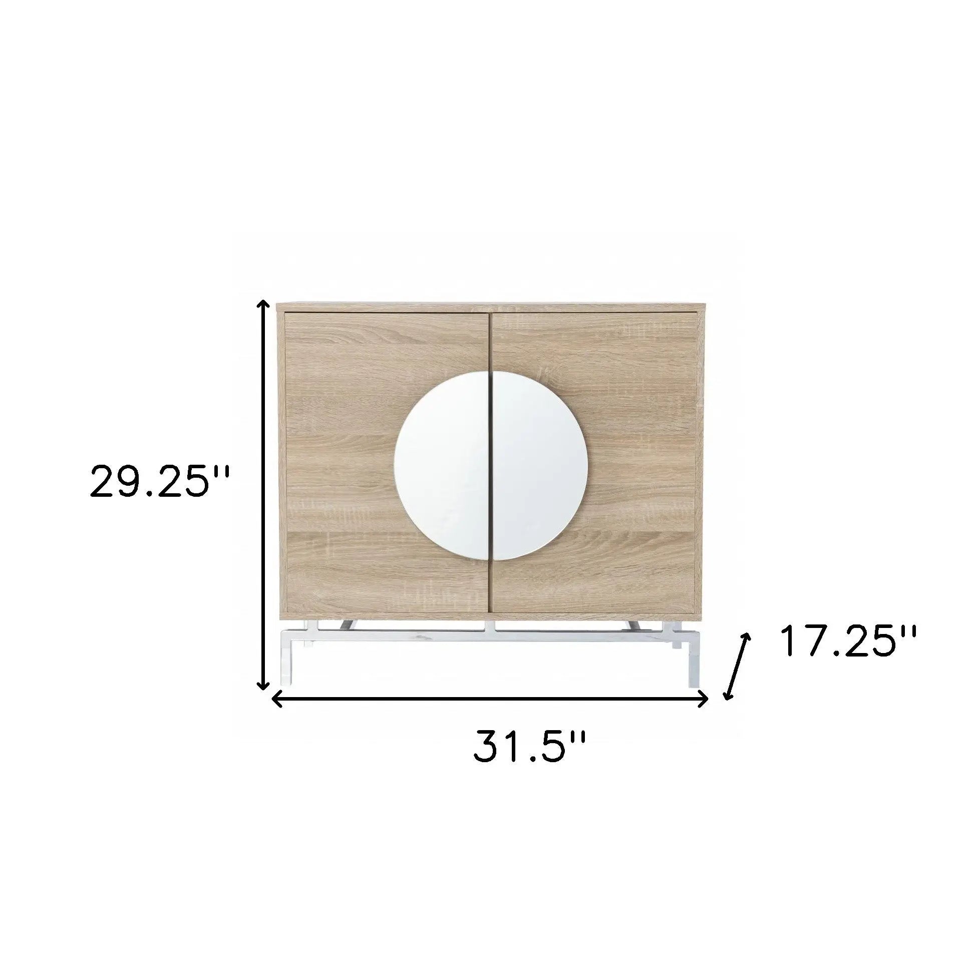 32" Natural and Chrome Mirrored Circle Double Door Bar Cabinet Homeroots Kitchen & Dining