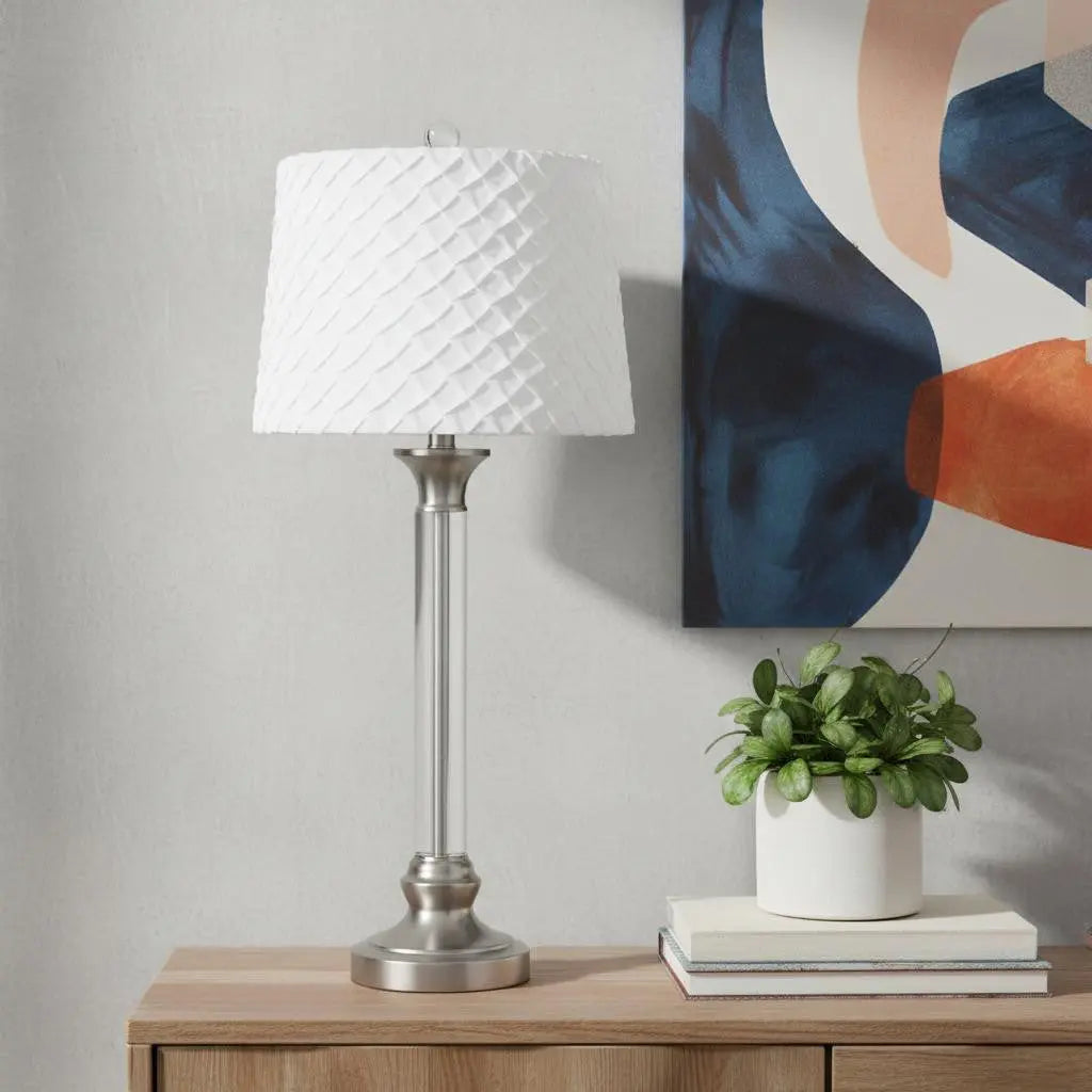 32" Nickel Metal Table Lamp With White Empire Shade Homeroots Lighting