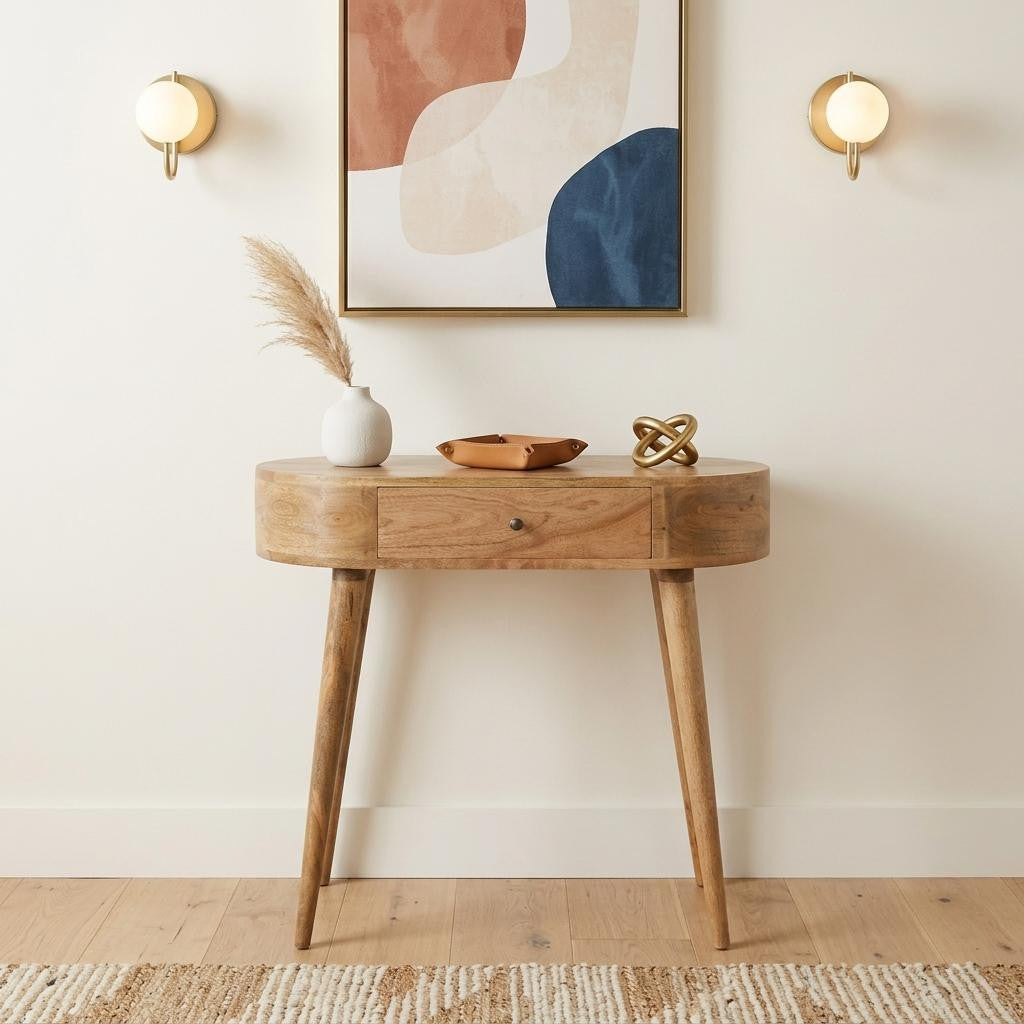 32" Oak Solid Wood Oval Console Table With Drawer Homeroots