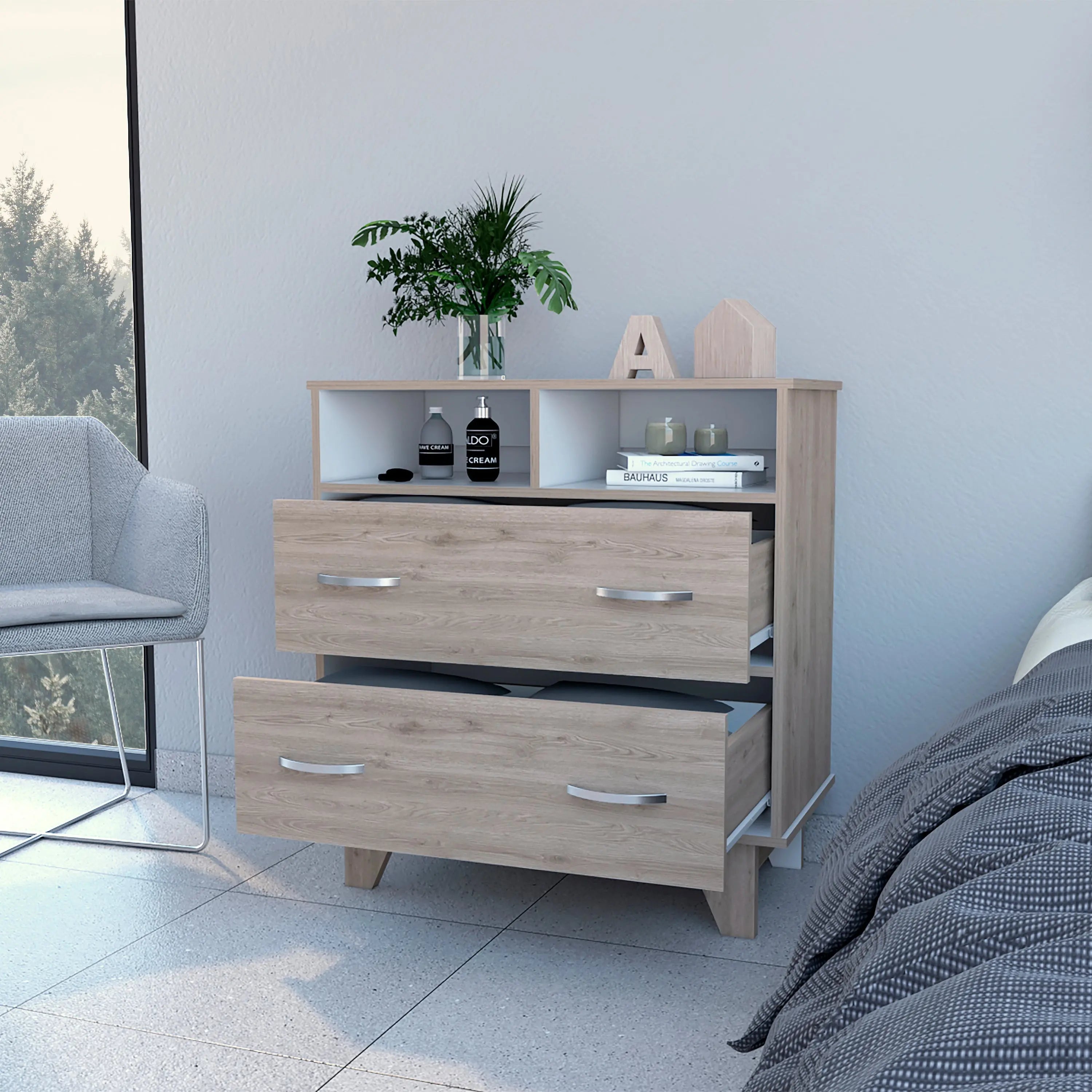 32" Oak Two Drawer Dresser Homeroots Bed & Bath