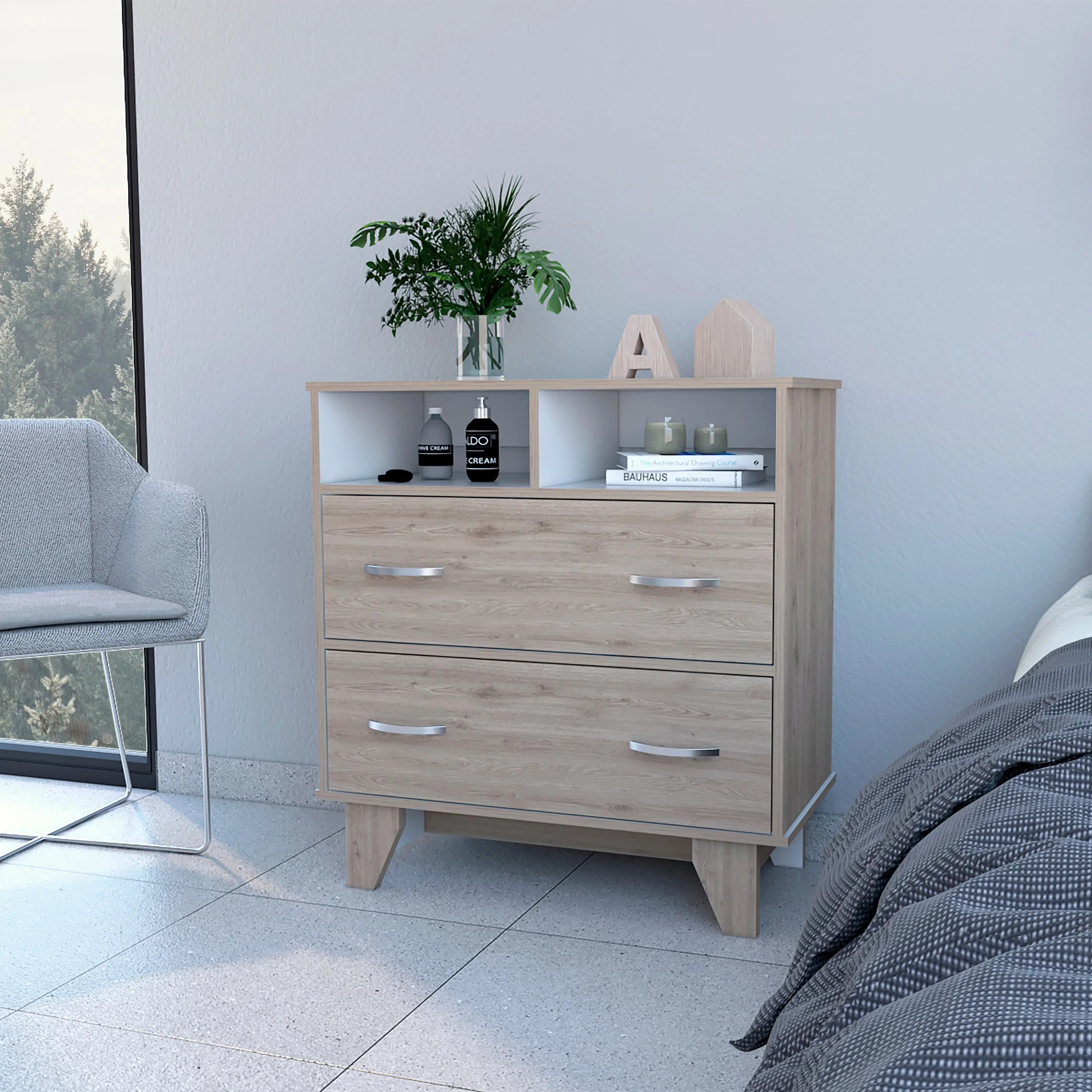 32" Oak Two Drawer Dresser Homeroots Bed & Bath