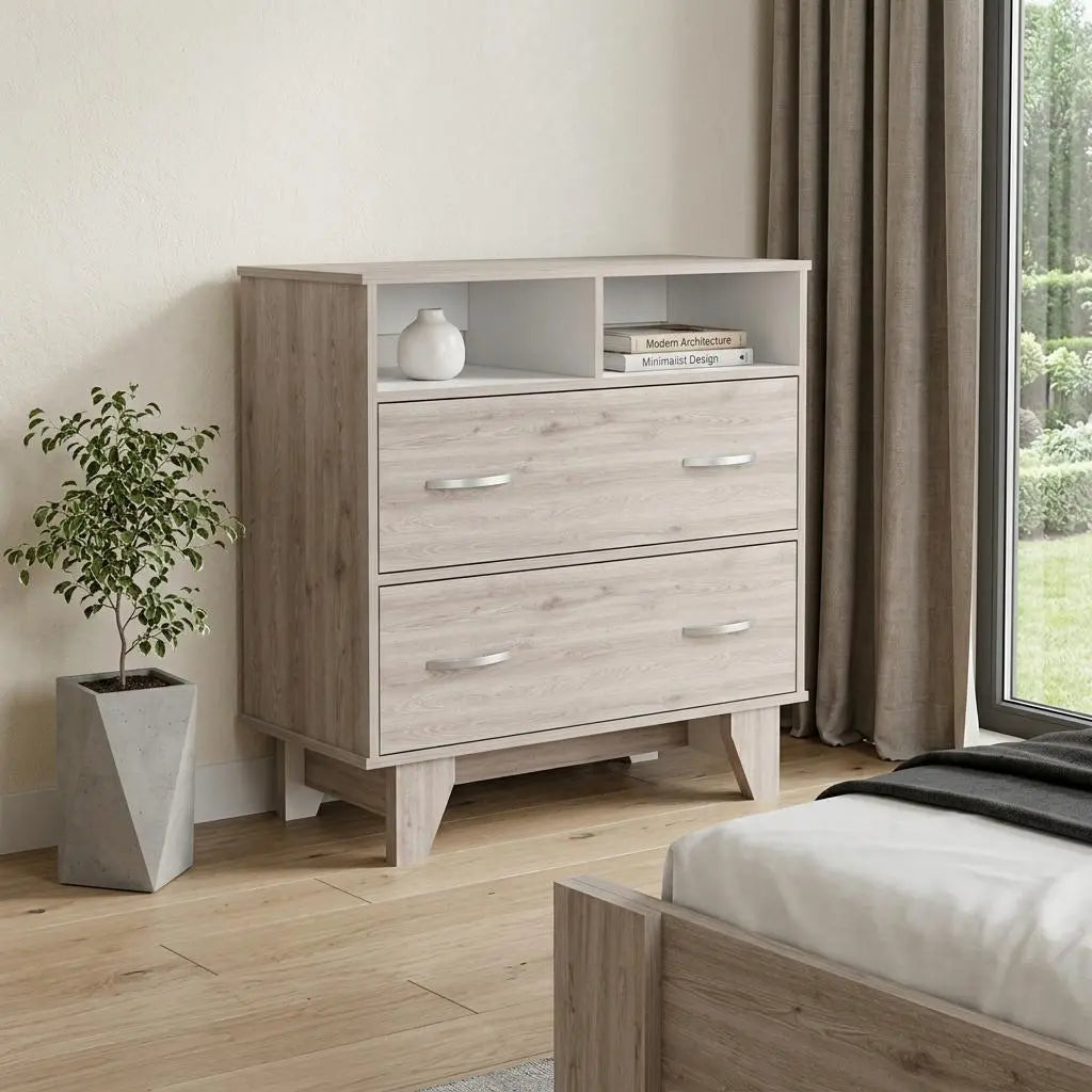 32" Oak Wood Two Drawer Dresser Homeroots Bed & Bath
