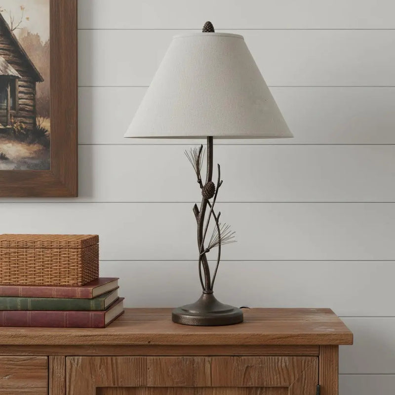 32" Rust Metal Table Lamp With Gray Empire Shade Homeroots Lighting