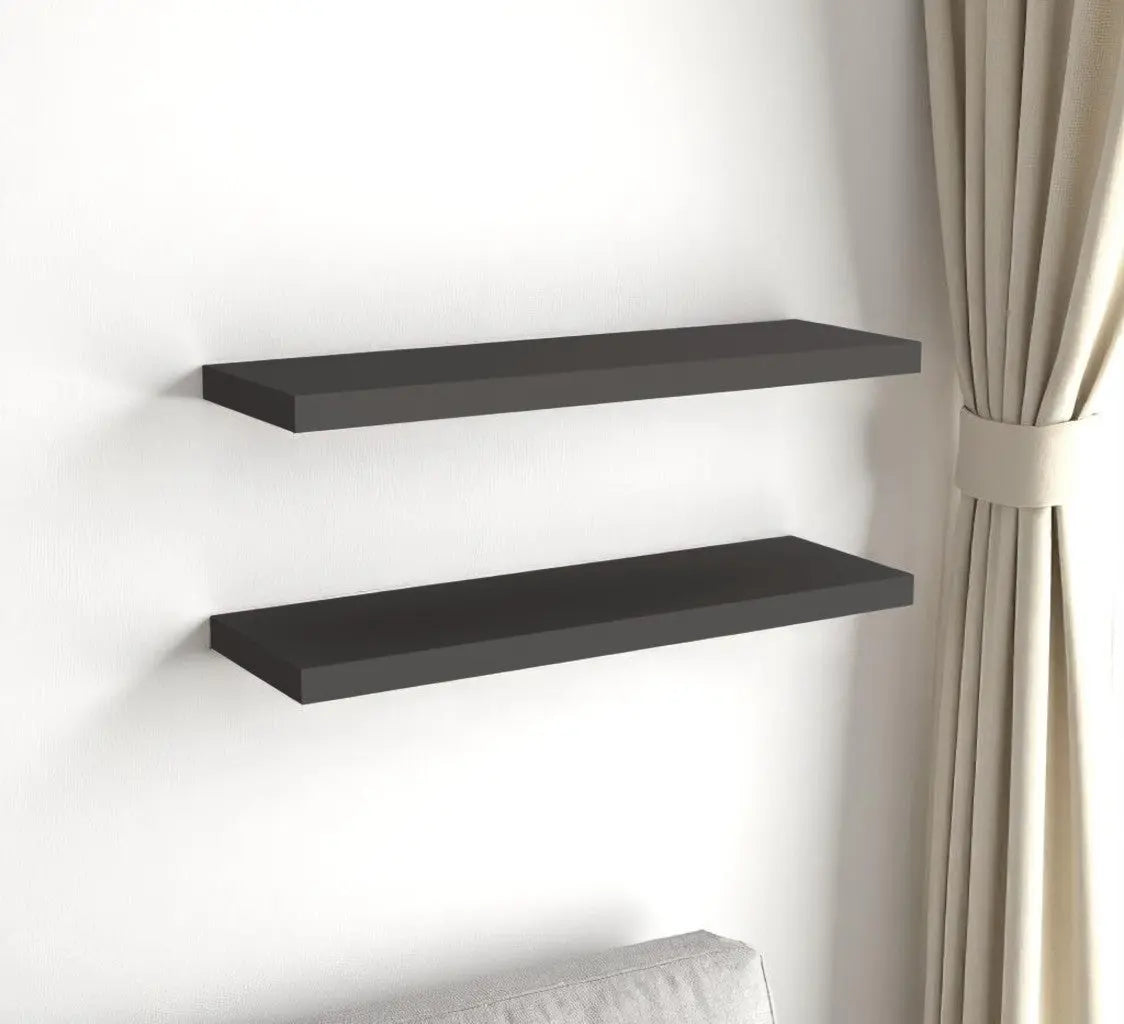 32" Set Of Two Dark Gray Wood Wall Mounted Floating Shelves - GreatEagleInc