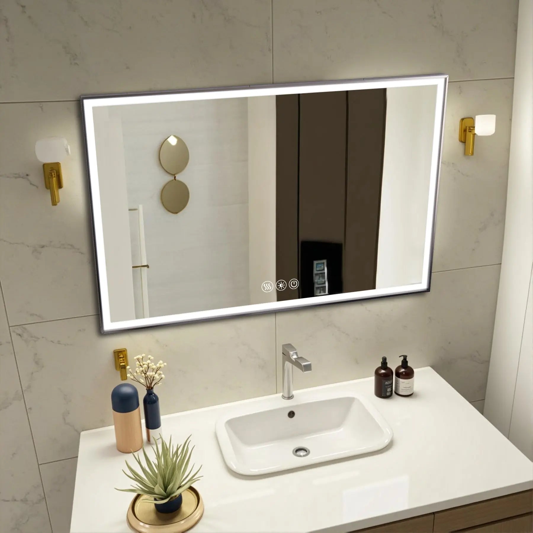 32" Silver Aluminum Lighted Framed Bathroom Vanity Mirror Homeroots Bed & Bath