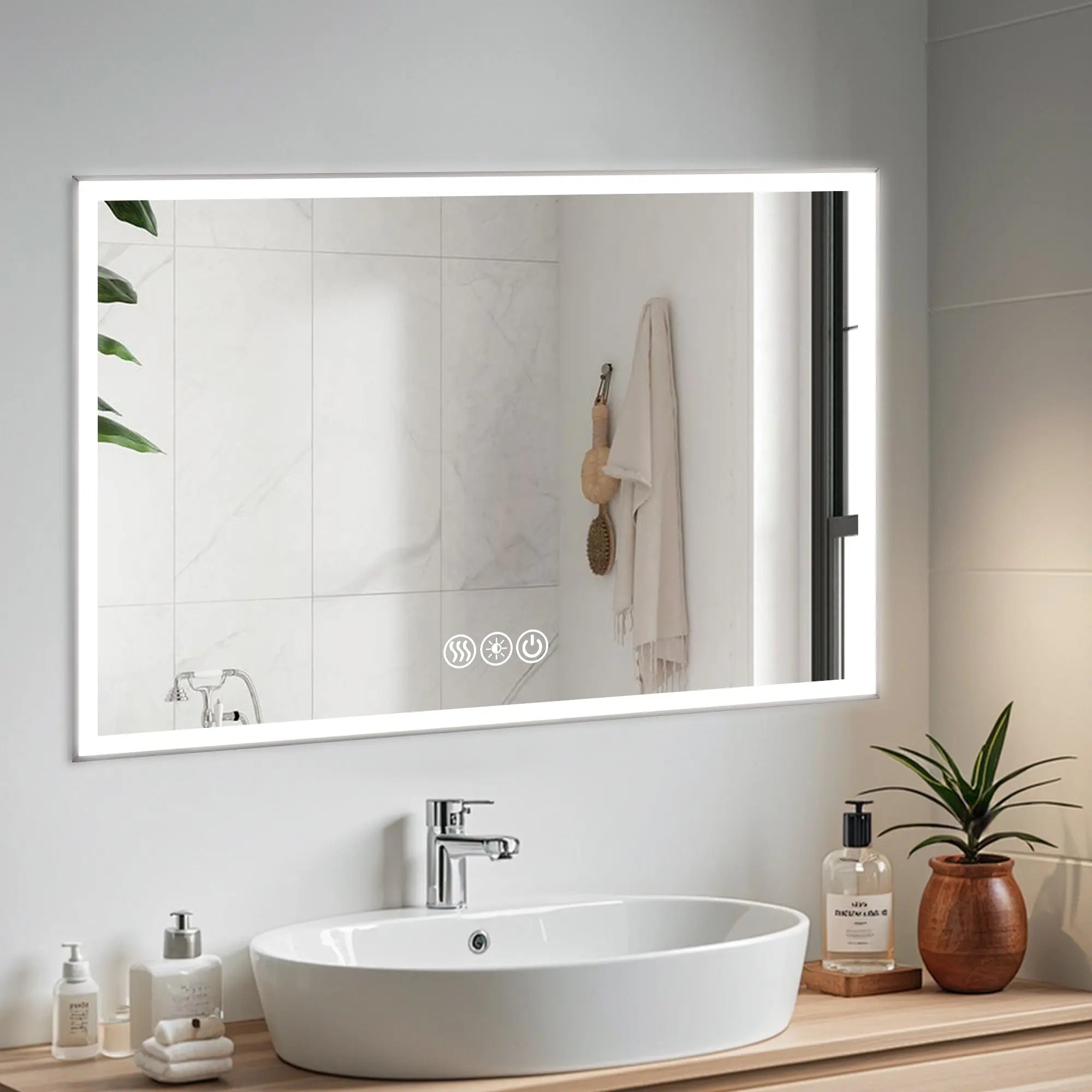 32" Silver Aluminum Lighted Framed Bathroom Vanity Mirror Homeroots Bed & Bath