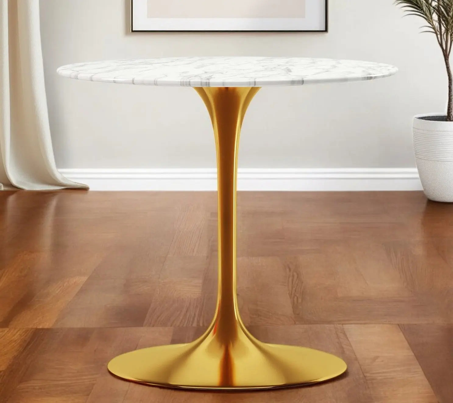 32" White And Gold Marble And Metal Dining Table Homeroots Kitchen & Dining