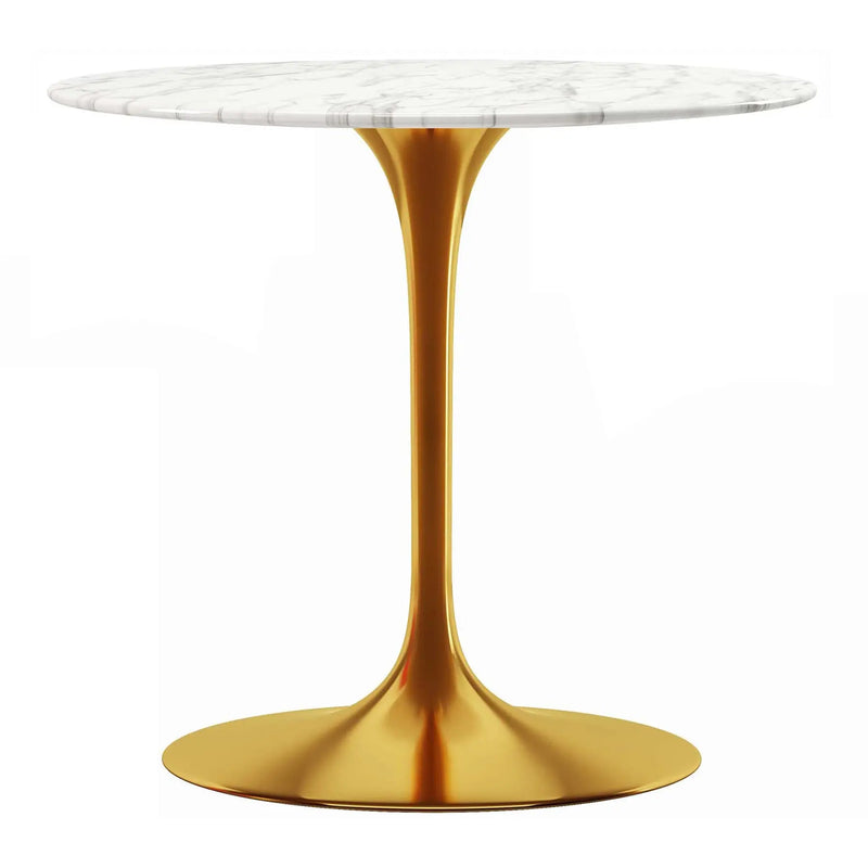 32" White And Gold Marble And Metal Dining Table Homeroots Kitchen & Dining