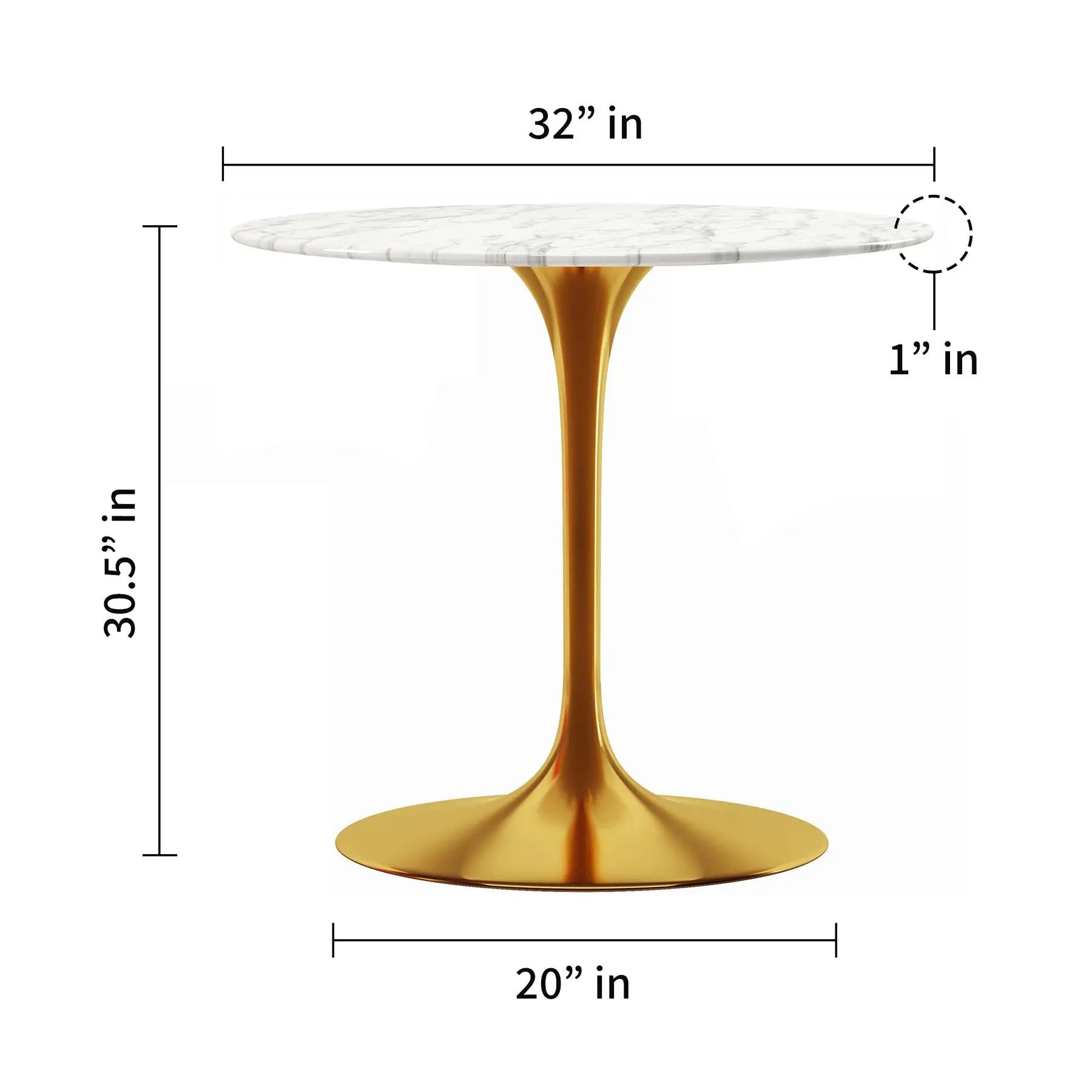 32" White And Gold Marble And Metal Dining Table Homeroots Kitchen & Dining