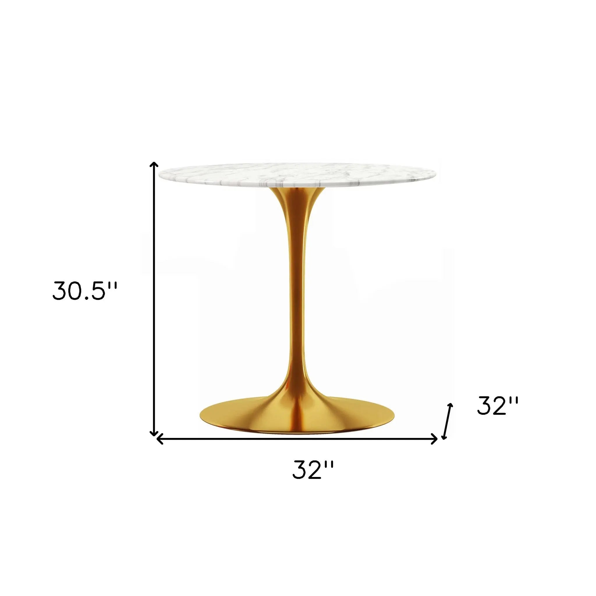 32" White And Gold Marble And Metal Dining Table Homeroots Kitchen & Dining