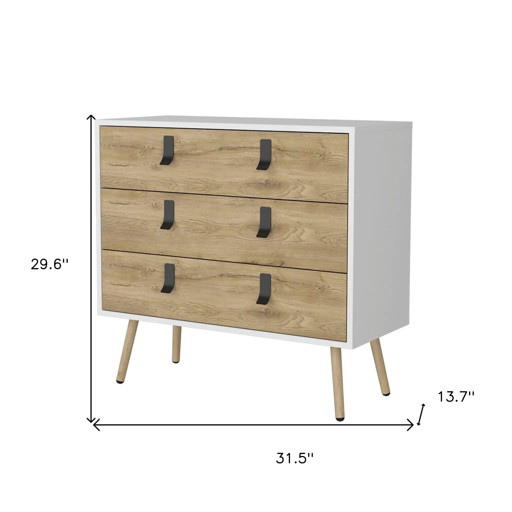 32" White And Natural Wood Three Drawer Dresser Homeroots Bed & Bath