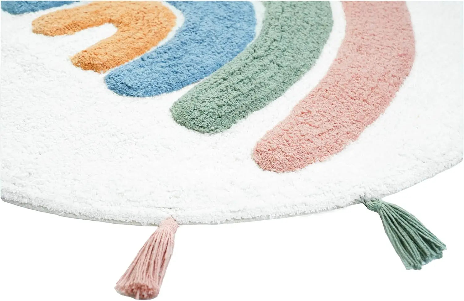 32" White Blue And Pink Cotton Rainbows Round Youthful Bath Rug - GreatEagleInc
