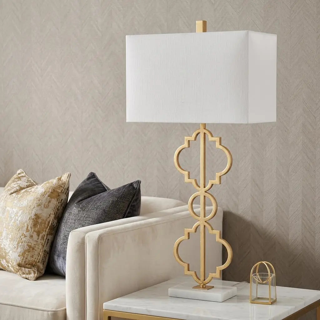 32" White Geometric Table Lamp With Shade Homeroots Lighting