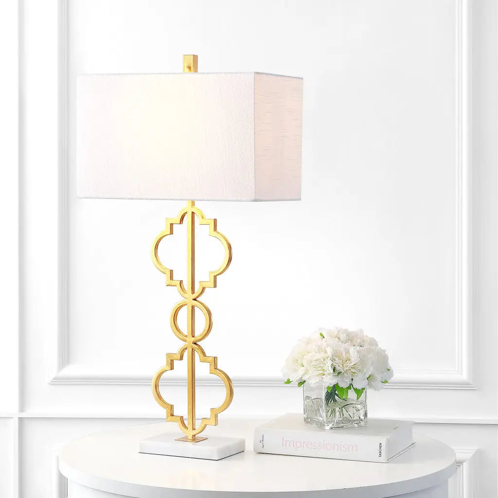 32" White Geometric Table Lamp With Shade Homeroots Lighting