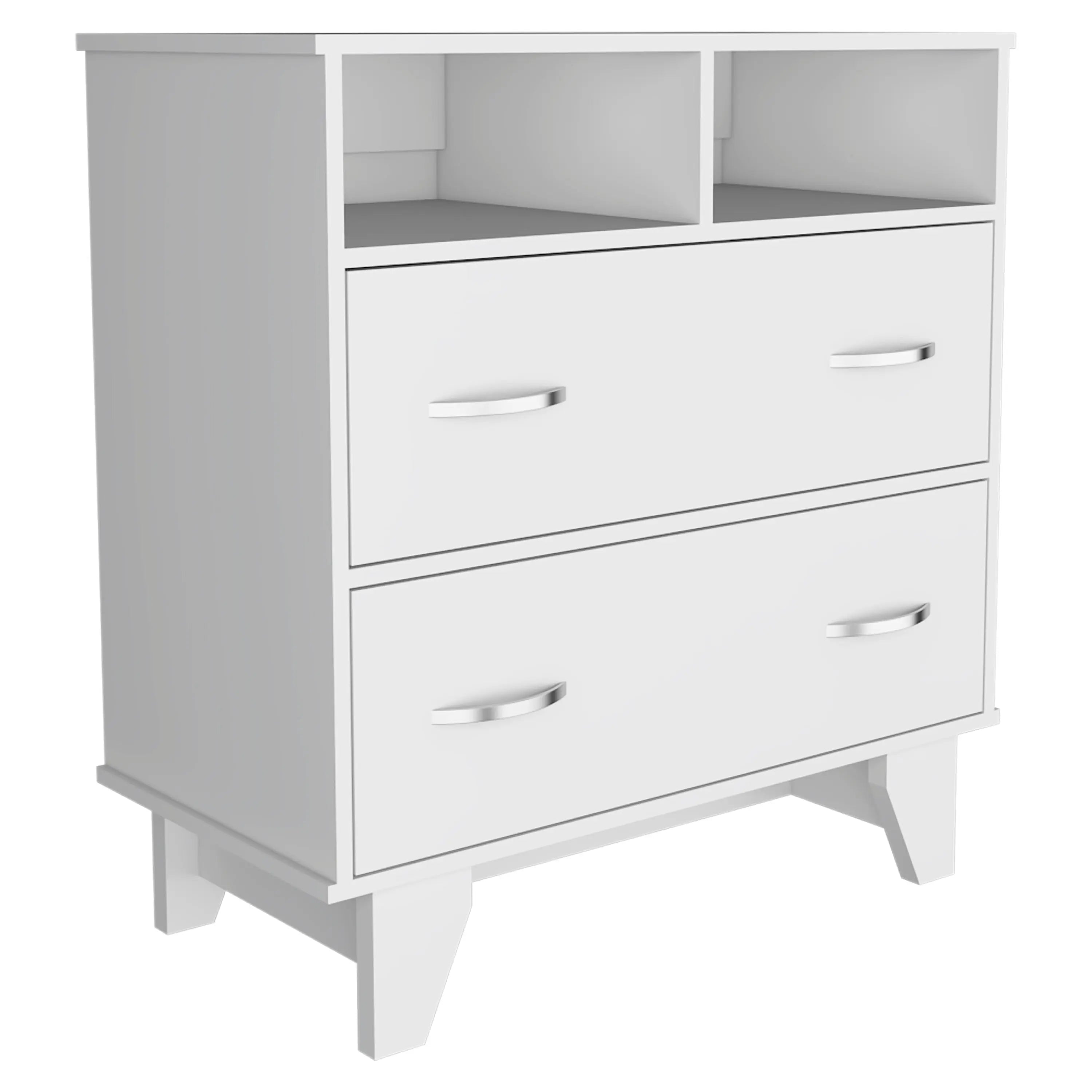 32" White Two Drawer Dresser With Open Shelving Homeroots Bed & Bath