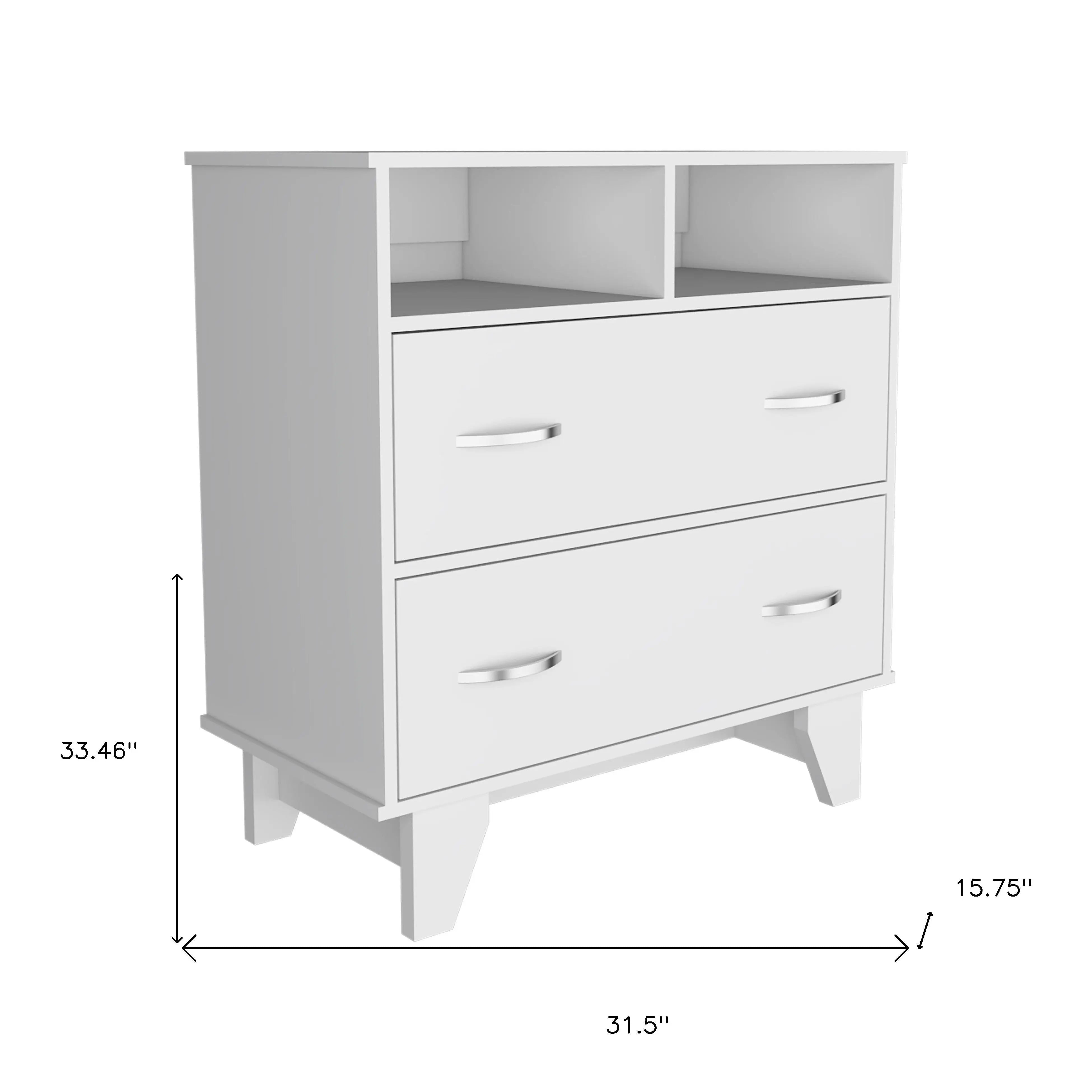 32" White Two Drawer Dresser With Open Shelving Homeroots Bed & Bath