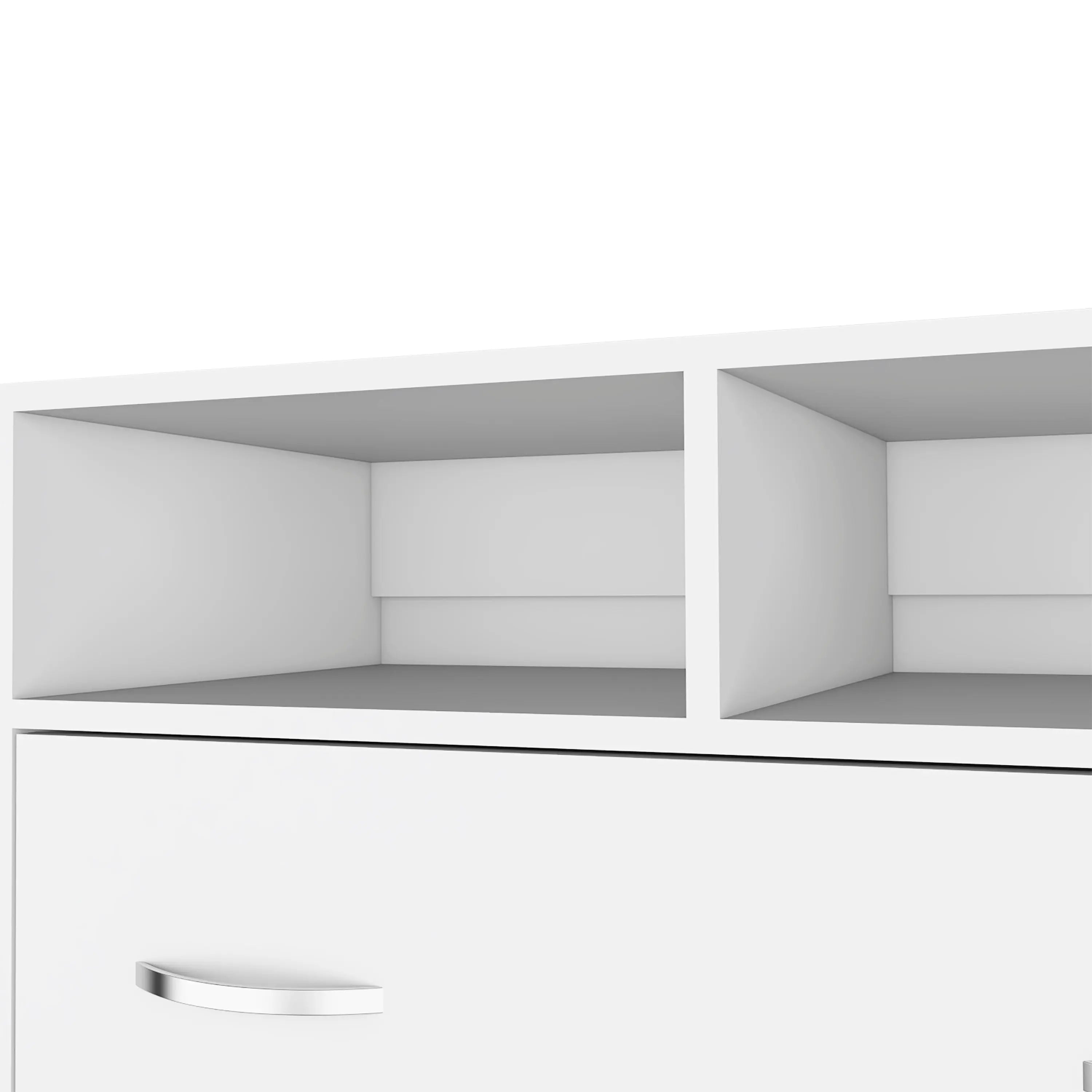 32" White Two Drawer Dresser With Open Shelving Homeroots Bed & Bath