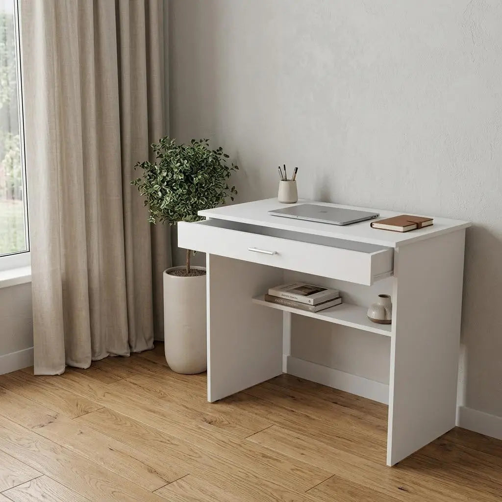 32" White Wood Computer Desk With Drawer Homeroots Office