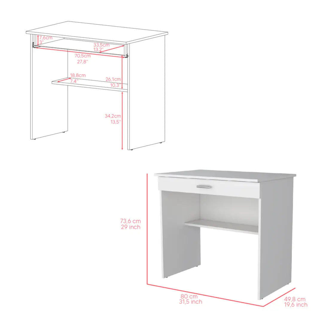 32" White Wood Computer Desk With Drawer Homeroots Office