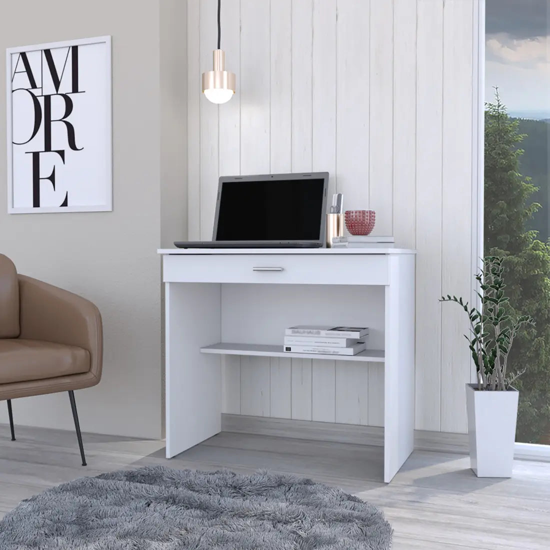 32" White Wood Computer Desk With Drawer Homeroots Office