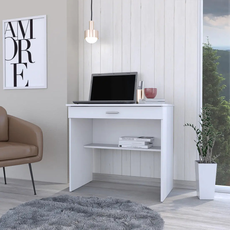 32" White Wood Computer Desk With Drawer Homeroots Office
