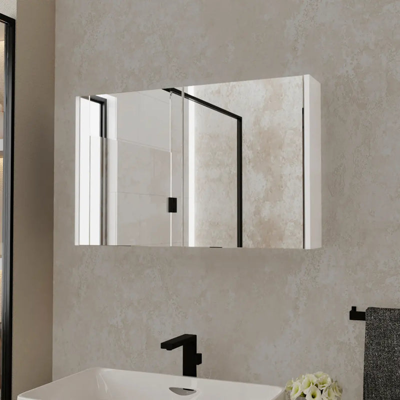 32" White Wood Floating Double Door Bathroom Vanity And Medicine Cabinet With Mirror Homeroots Bed & Bath