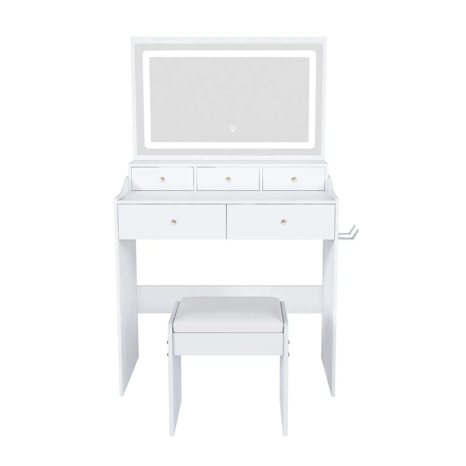 32" White Wood Mirrored Five Drawer Vanity Table And Lights Homeroots Living Room