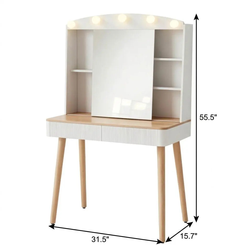 32" White Wood Mirrored Two Drawer Vanity Table Homeroots Living Room