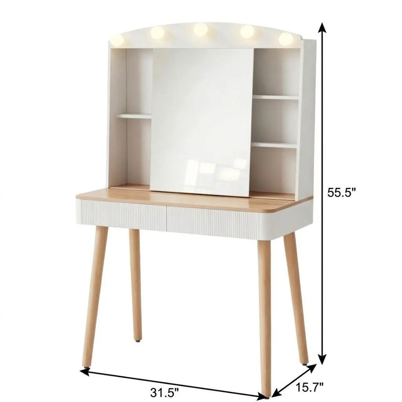 32" White Wood Mirrored Two Drawer Vanity Table Homeroots Living Room