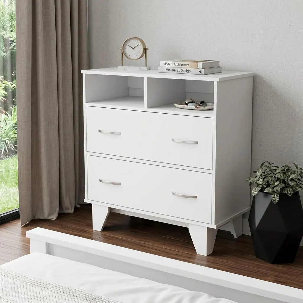 32" White Wood Two Drawer Dresser Homeroots Bed & Bath