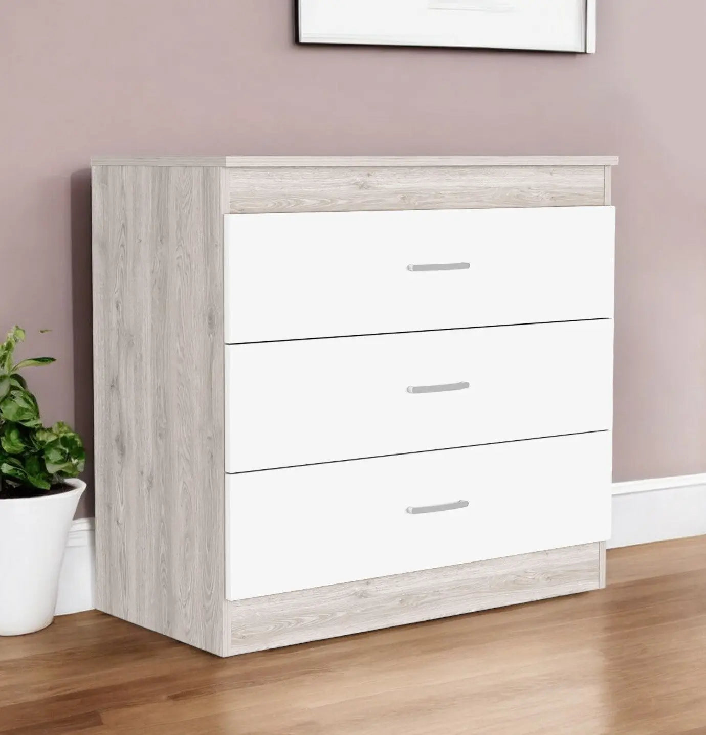 32" White and Gray Three Drawer Dresser Homeroots Bed & Bath
