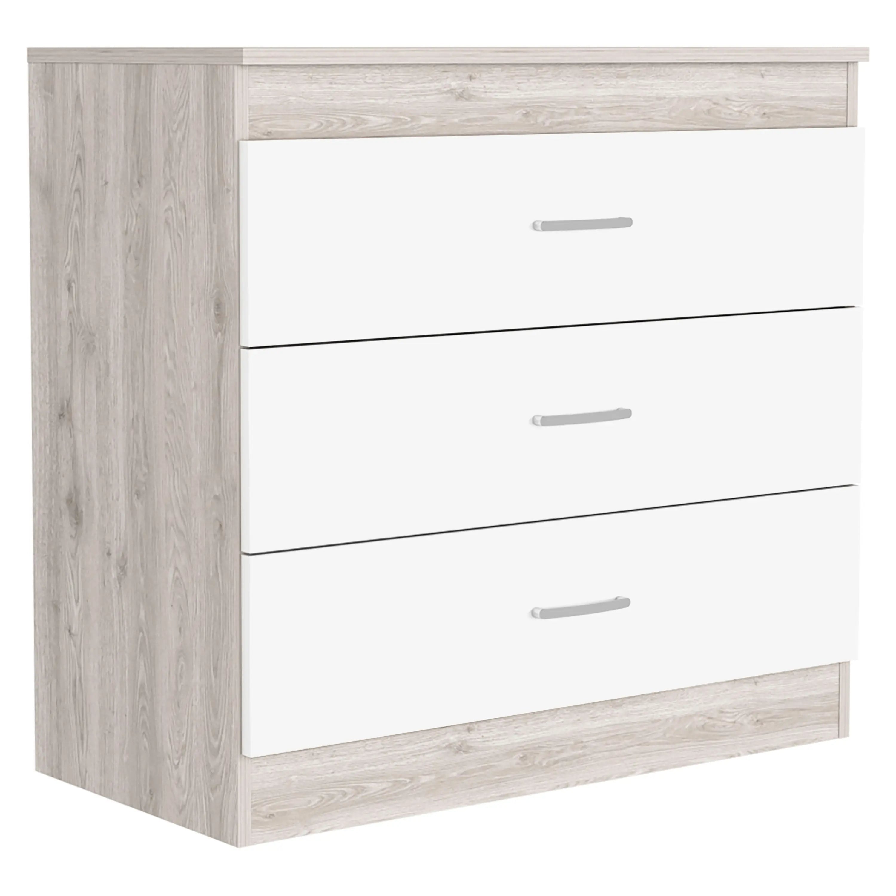 32" White and Gray Three Drawer Dresser Homeroots Bed & Bath