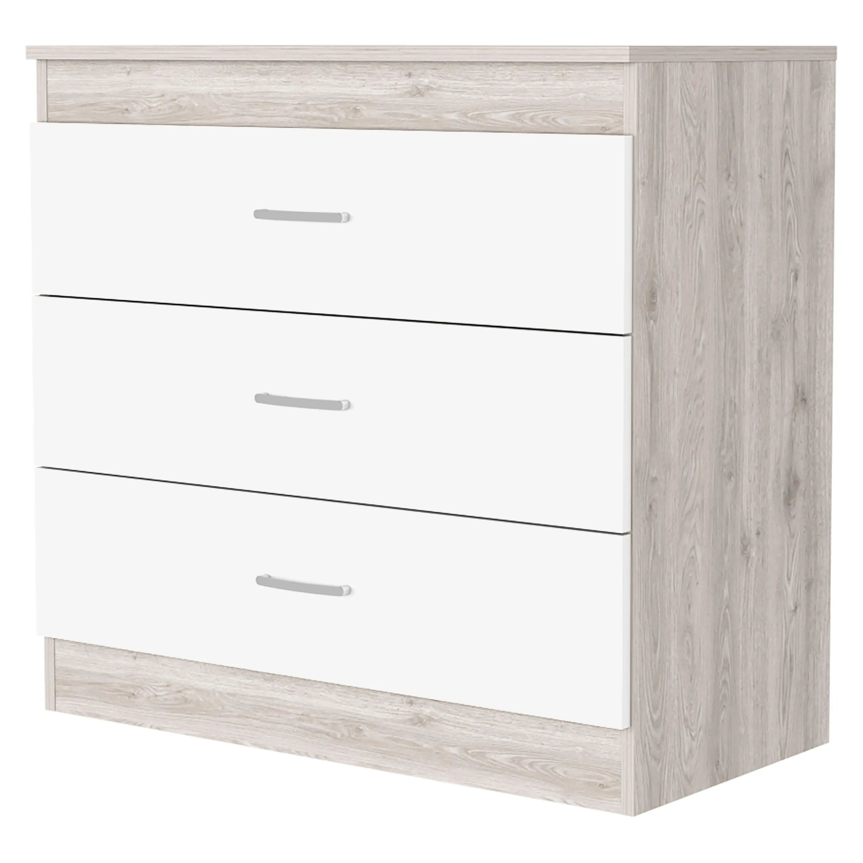 32" White and Gray Three Drawer Dresser Homeroots Bed & Bath