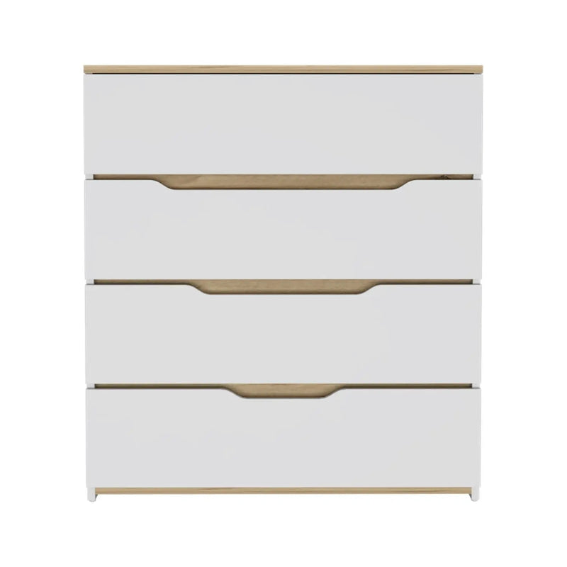 32" White and Natural Four Drawer Dresser Homeroots Bed & Bath