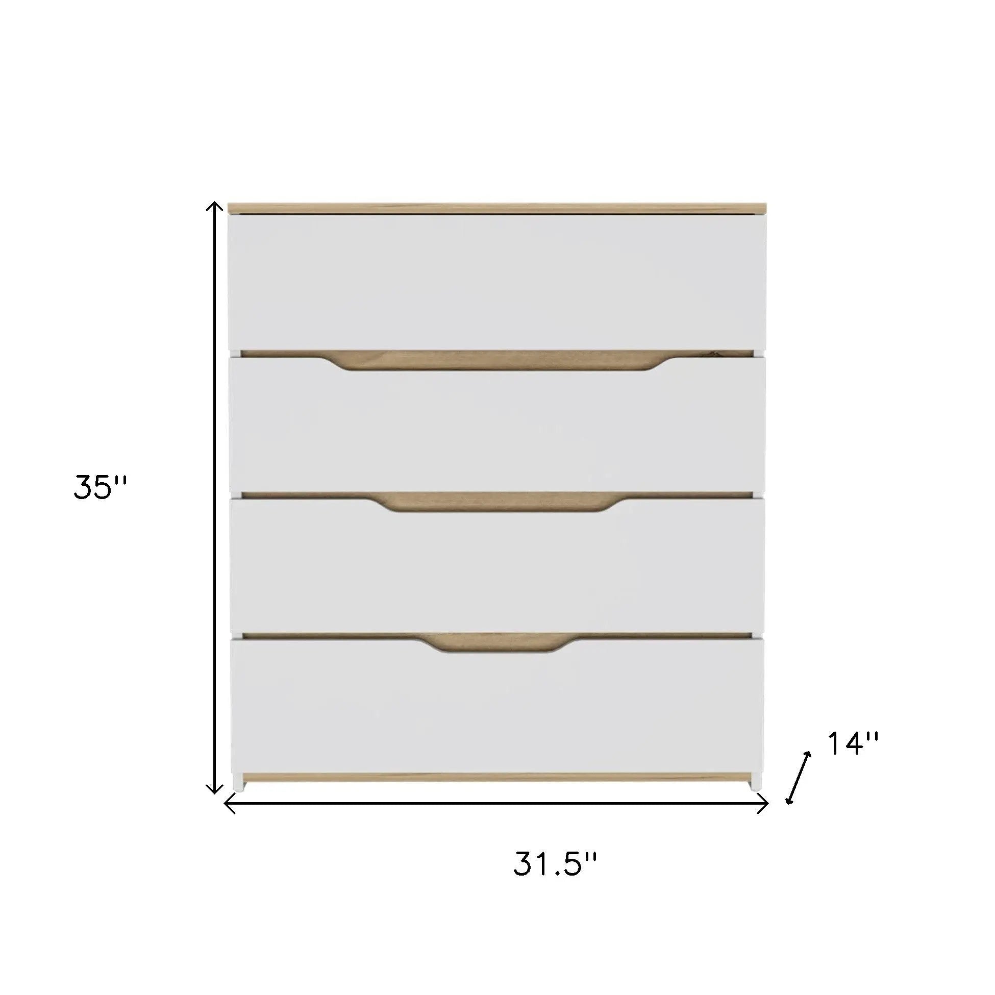 32" White and Natural Four Drawer Dresser Homeroots Bed & Bath
