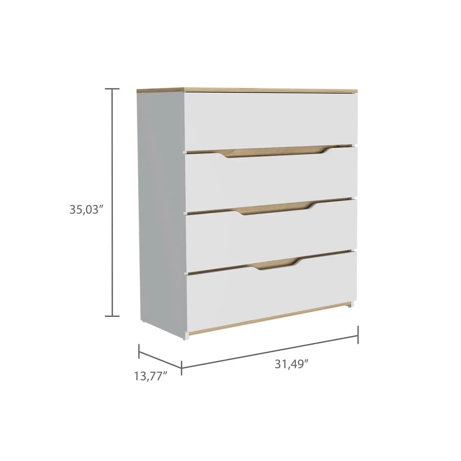 32" White and Natural Four Drawer Dresser Homeroots Bed & Bath