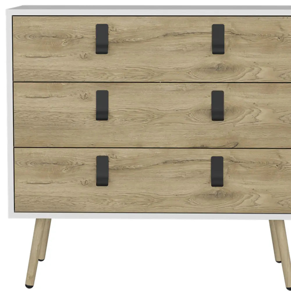 32" White and Natural Three Drawer Dresser Homeroots Bed & Bath