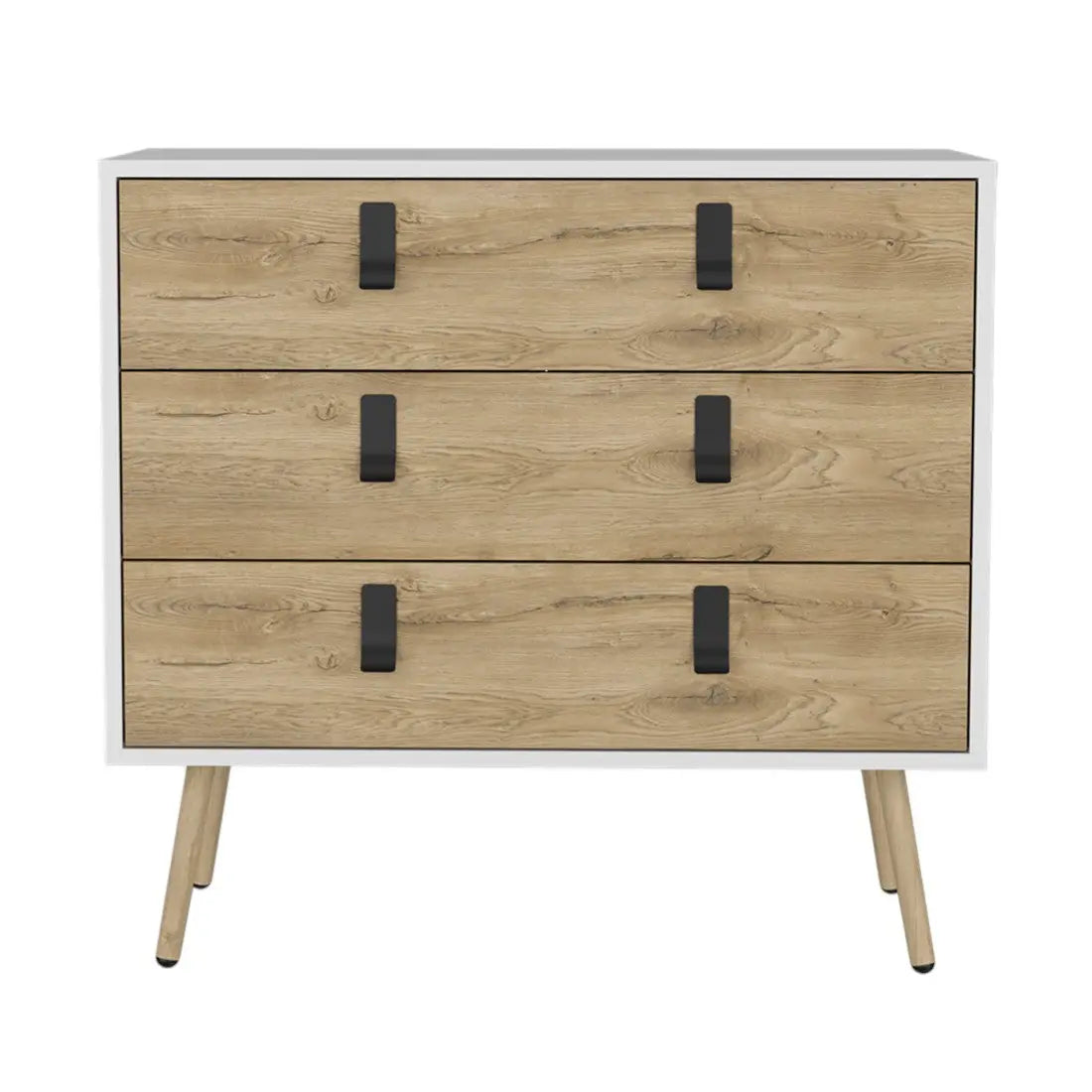 32" White and Natural Three Drawer Dresser Homeroots Bed & Bath