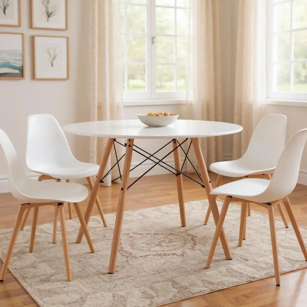 32" White and Natural Wood Round Top Dining Table Homeroots Kitchen & Dining