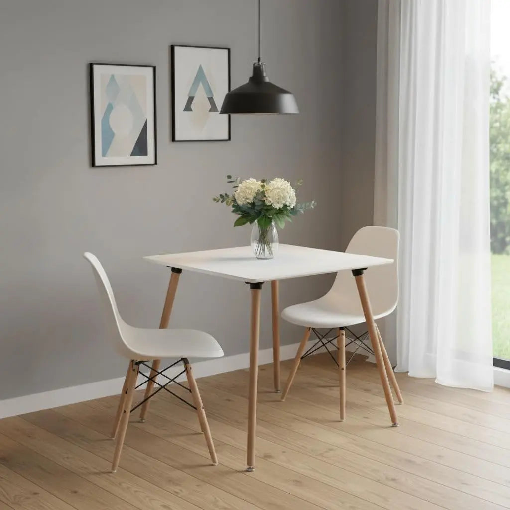 32" White and Natural Wood Square Dining Table Homeroots Kitchen & Dining