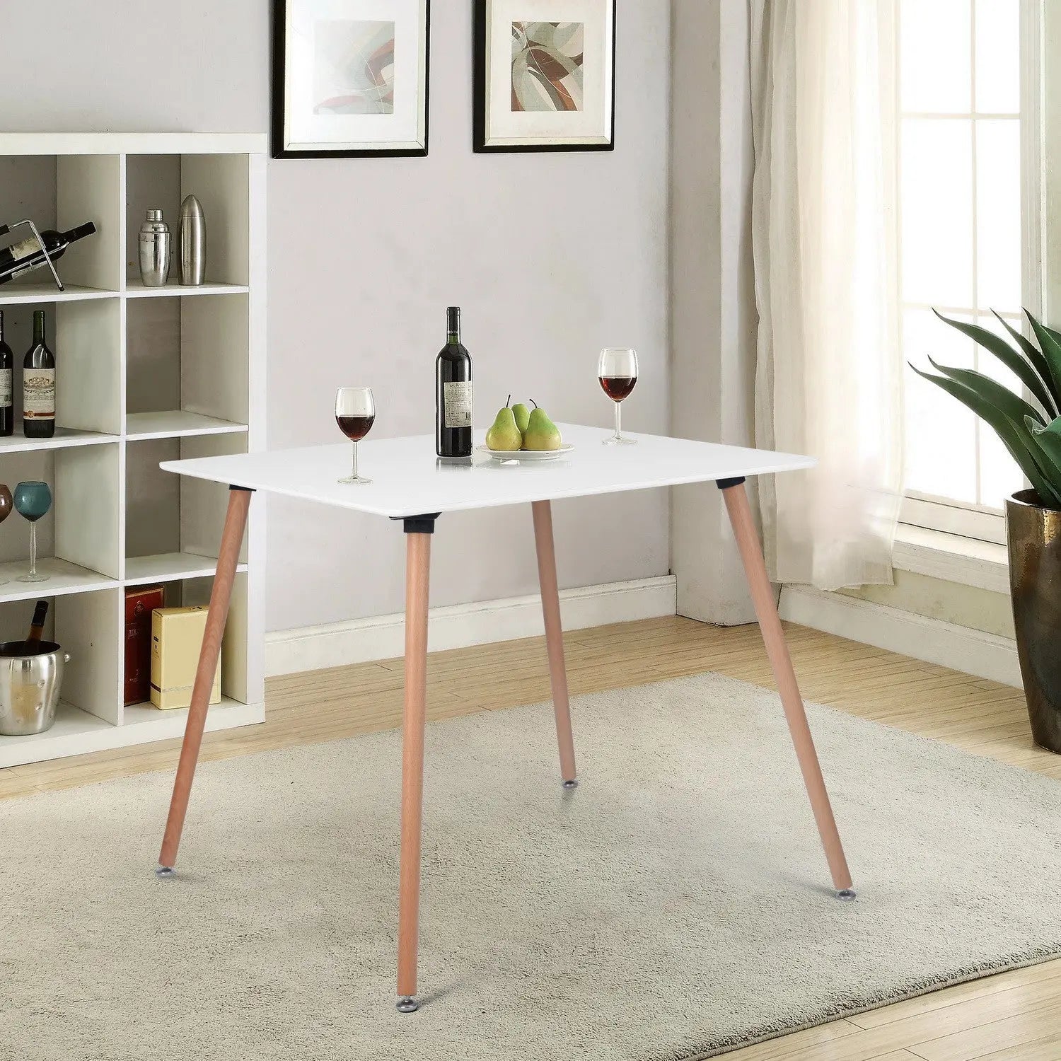 32" White and Natural Wood Square Dining Table Homeroots Kitchen & Dining